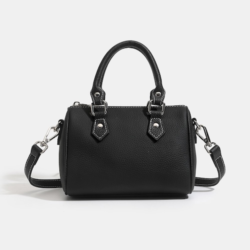 Genuine leather Boston bag in black front view