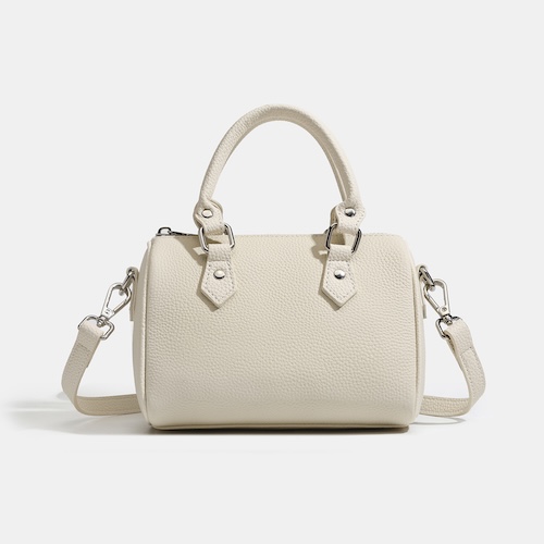 Genuine Leather Boston Bag Cream White