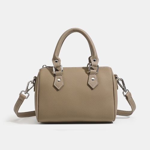Genuine Leather Boston Bag Elephant Gray