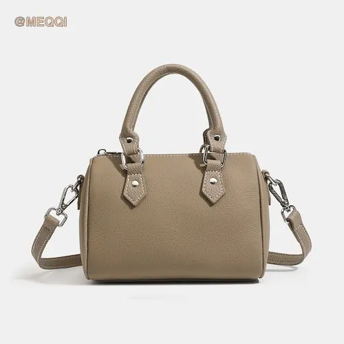 Genuine Leather Boston Bag Elephant Gray