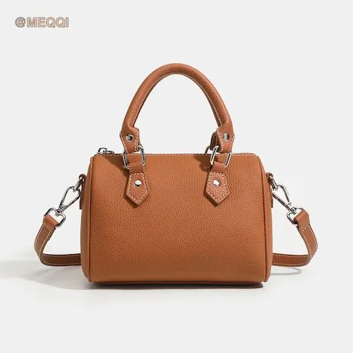 Genuine Leather Boston Bag Golden Brown