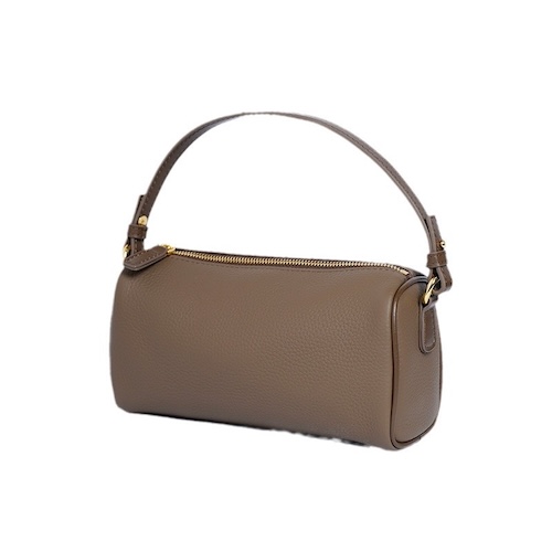 Genuine leather cylinder crossbody bag in dark gray front view