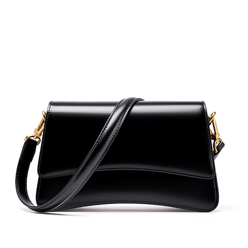 Genuine Leather French Baguette Armpit Bag Black