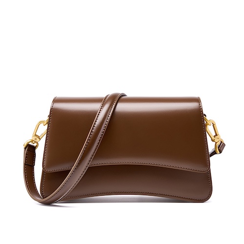 Genuine Leather French Baguette Armpit Bag Coffee