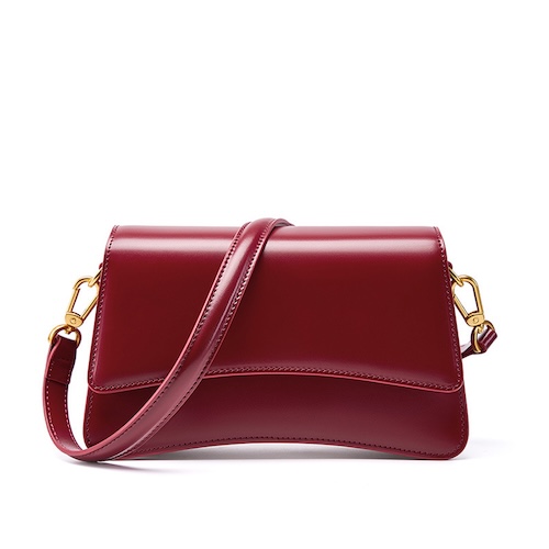 Genuine Leather French Baguette Armpit Bag Wine Red