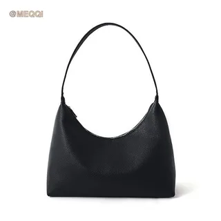 Genuine leather women hobo shoulder bag in black color front view