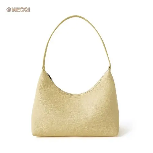 Genuine Leather Hobo Bag Shoulder Cream Yellow