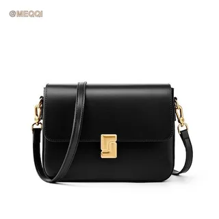 Genuine leather tofu bag in black