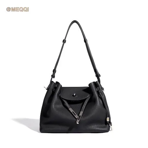 Genuine Leather Tote Bag Simple Black