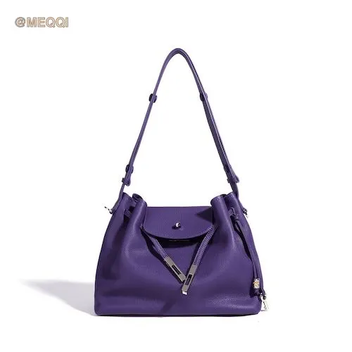 Genuine Leather Tote Bag Simple Blueberry Purple