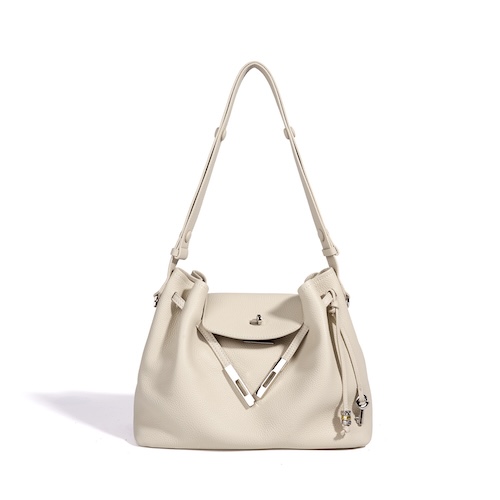 Genuine Leather Tote Bag Simple Cream White