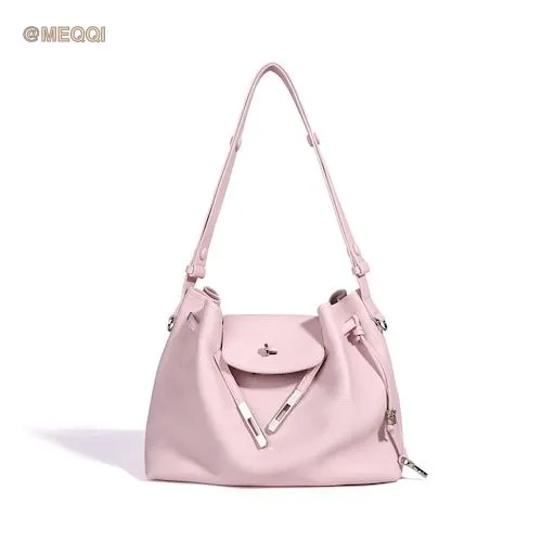 Genuine Leather Tote Bag Simple Marshmallow Pink
