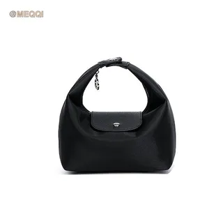 Nylon dumpling bag in black front view