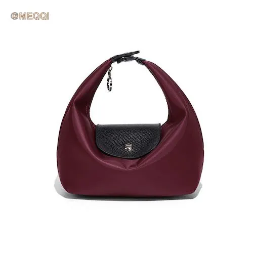 Nylon Dumpling Bag D2381 Bordeaux Black