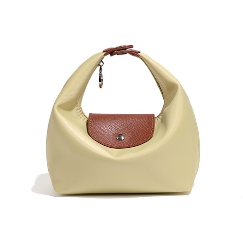 Nylon Dumpling Bag D2381 Cream Yellow Brown