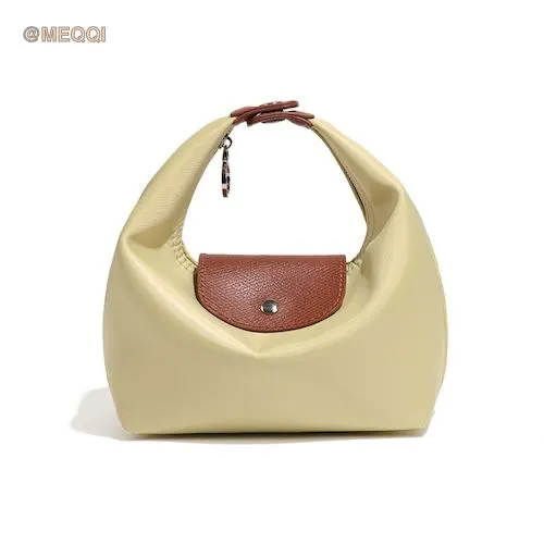 Nylon Dumpling Bag D2381 Cream Yellow Brown