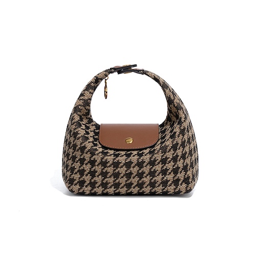 Nylon Dumpling Bag D2381 Houndstooth Brown