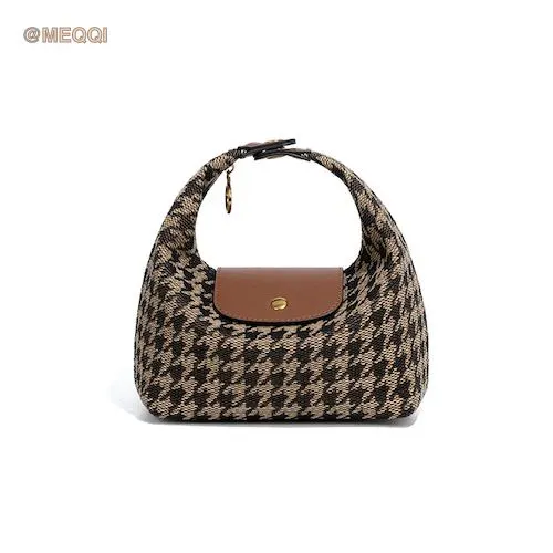 Nylon Dumpling Bag D2381 Houndstooth Brown
