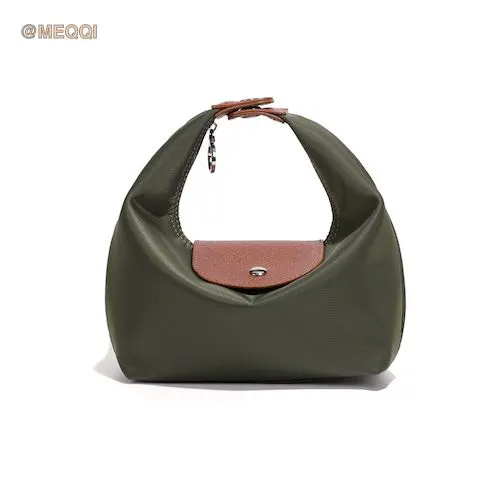 Nylon Dumpling Bag D2381 Moss Green Brown