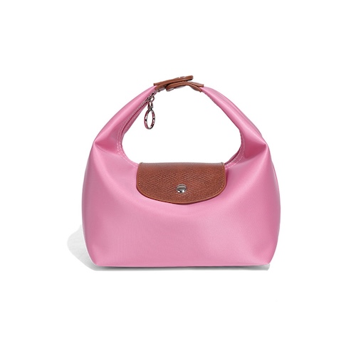 Nylon Dumpling Bag D2381 Ribbon Pink Brown