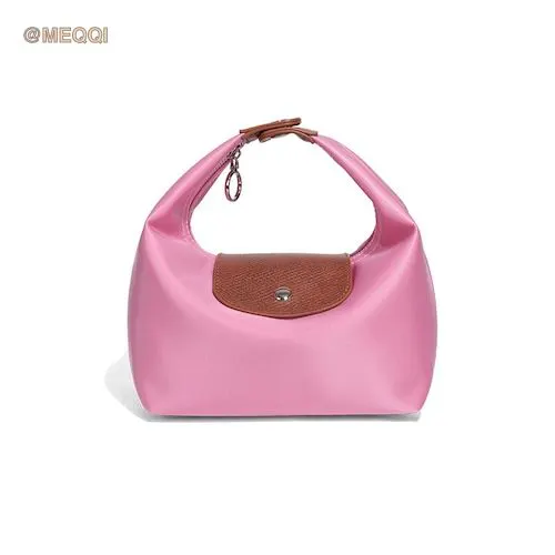 Nylon Dumpling Bag D2381 Ribbon Pink Brown