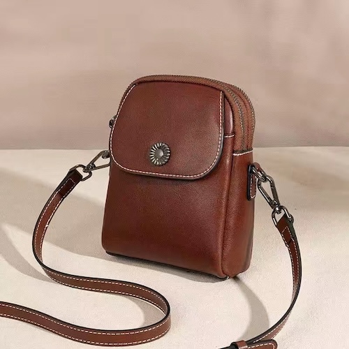 Oiled Leather Vertical Mini Crossbody Bag Coffee