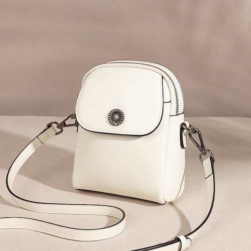 Oiled Leather Vertical Mini Crossbody Bag White