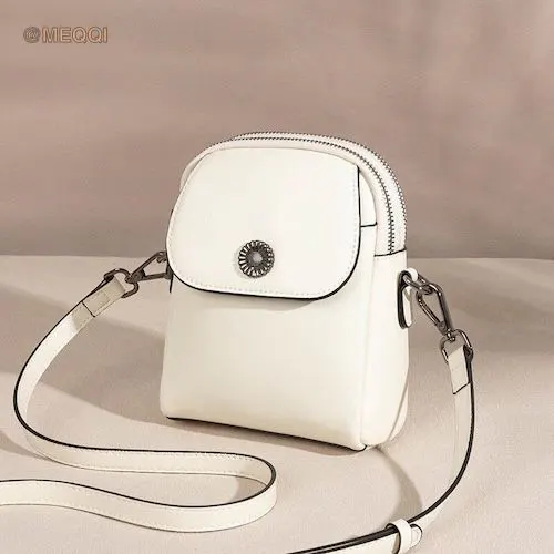 Oiled Leather Vertical Mini Crossbody Bag White