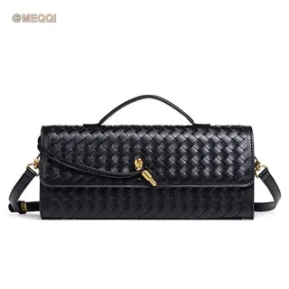 PU leather accordion crossbody bag in black front view