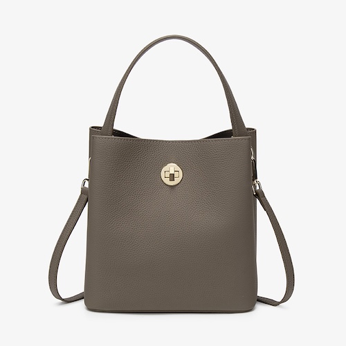 PU leather bucket bag in khaki front view