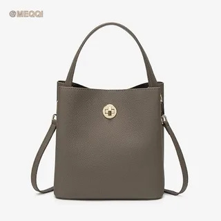 PU leather bucket bag in khaki front view