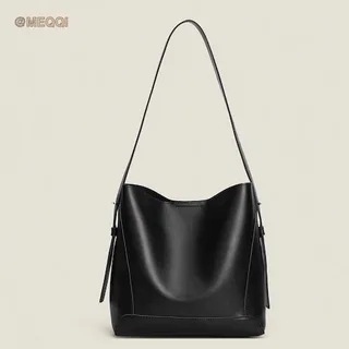 PU leather bucket bag in brown color front view