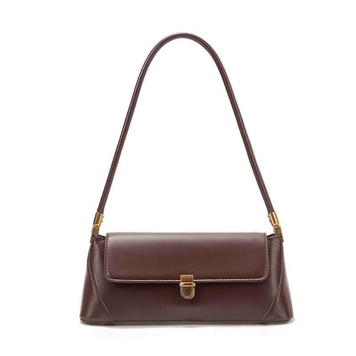 PU leather French baguette shoulder bag in black color front view
