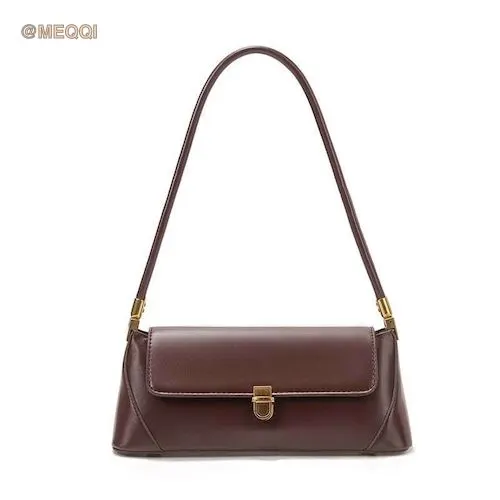 PU leather French baguette shoulder bag in black color front view