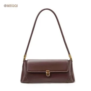 PU leather French baguette shoulder bag in black color front view