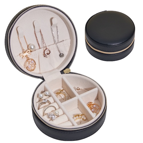 Pu Leather Round Jewelry Box Black
