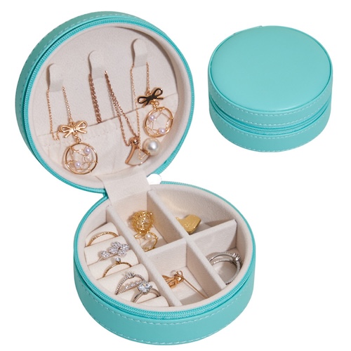 Pu Leather Round Jewelry Box Blue