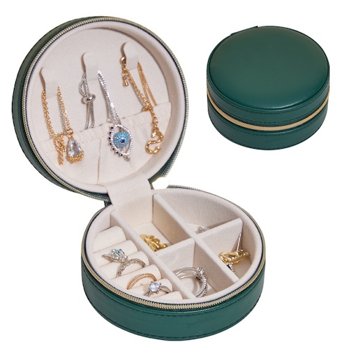 Pu Leather Round Jewelry Box Green