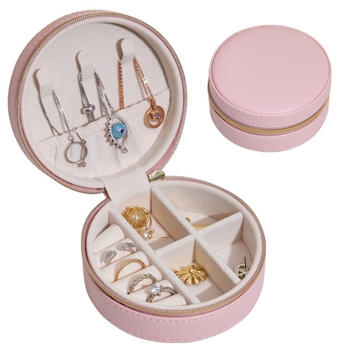 Pu Leather Round Jewelry Box Red