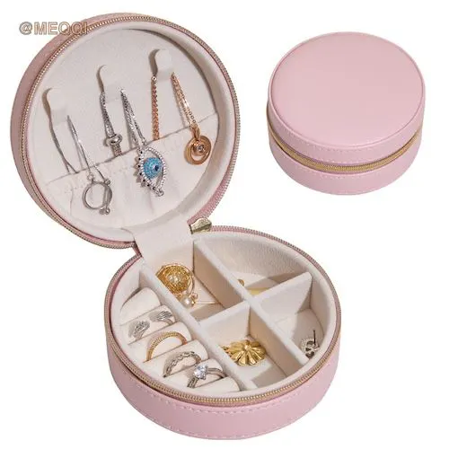 Pu Leather Round Jewelry Box Red