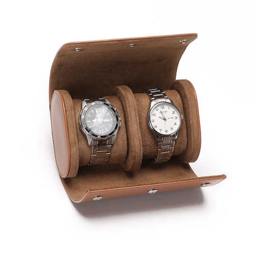 Pu Leather Watch Box 2 Slot Khaki Brown